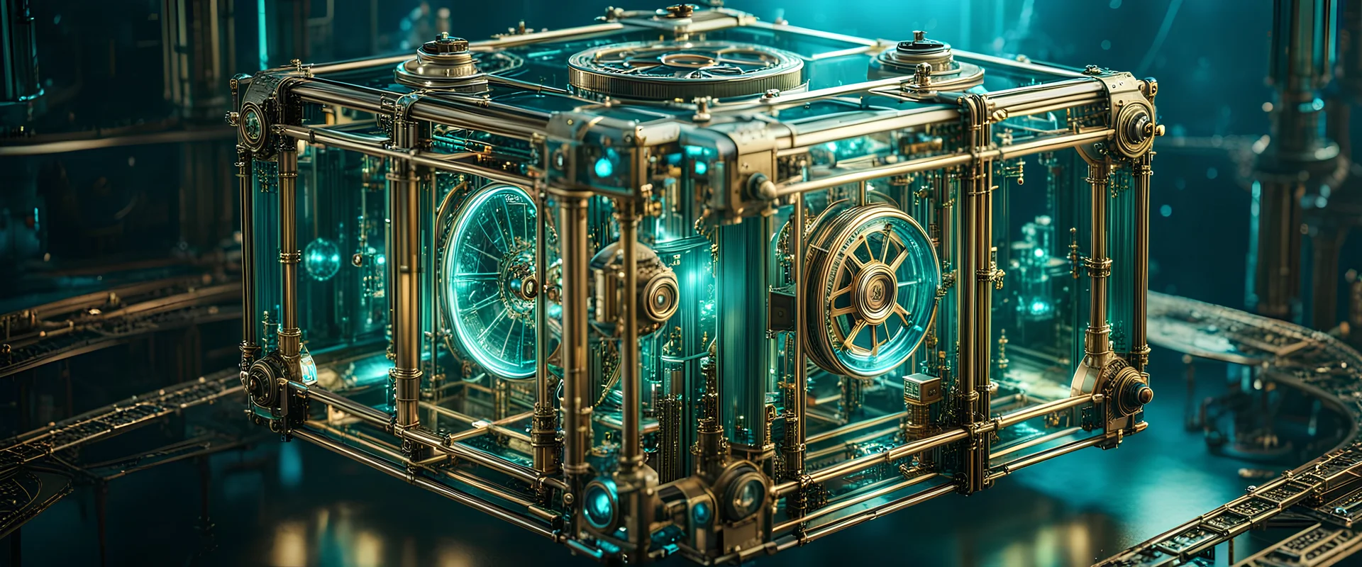 High-end state-of-the-art STEAMPUNK aesthetics tesseract four-dimensional watery hypercube in four-dimensional space, supreme cinematic-quality photography, sage green blue, Vintage style with Octane Render 3D technology,hyperrealism photography, (UHD) with high-quality cinematic character render,Insanely detailed close-ups capturing beautiful complexity,Hyperdetailed,Intricate,8K,Hyperrealism craftwork