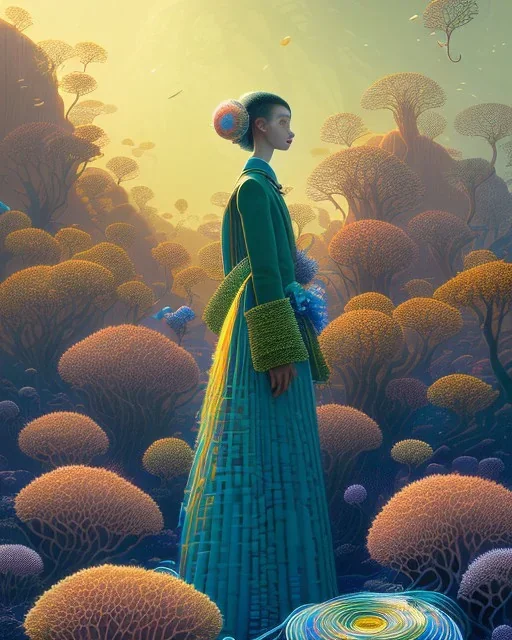 beautiful illustration of a jacket made of ribbons of seaweed, ultra sharp, glare, made of light, in the style victo ngai and sam guay and abigail larson and moebius, rim light, vibrant moody colors, plain background, dramatic lighting, unreal engine