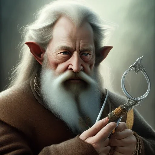 A beautiful dwarf with a beautiful pipe in his hand, full HD, 4K, 8K, very real and with fine and detailed details, realistic and really alive, taken from the movie Lord of the Rings, oil paint