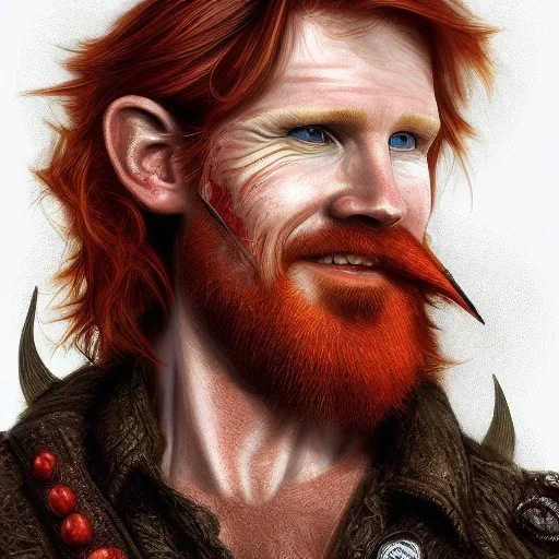 Portrait of Courtney Gains as a ruggedly handsome but joyful roguish pirate, charismatic, attractive male, masculine, perfect, precisely detailed, lightly freckled face, meticulously detailed multi-hued ginger carrot colored cherry fire red hair; Malachai of the corn; fantasy, intricate, elegant, highly detailed, digital painting, artstation, concept art, matte, sharp focus, illustration, art by artgerm and greg rutkowski and alphonse mucha