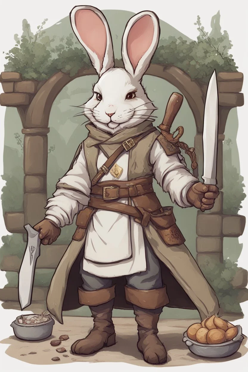 holy bunny rogue with cooking knife dnd art adventurer