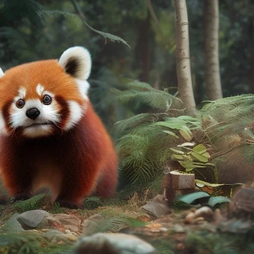 pixar art style of a super cute baby red panda in natural environment, vivid color, full body, by mobeius, au naturel, hyper detailed, digital art, trending on artstation, cinematic lighting, studio quality, smooth render, unreal engine, octane render, art style by klimt and nixeu and ian sprigger and wlop and krenz cushart