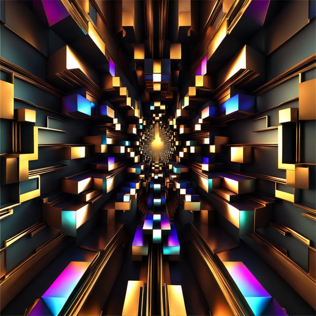 a mandelbulb 3d fractal made of metallic random color cubes a pertty artistc background