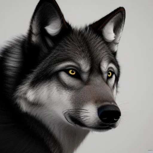 Ultra realistic cg rendering of Jet black wolf with gold eyes