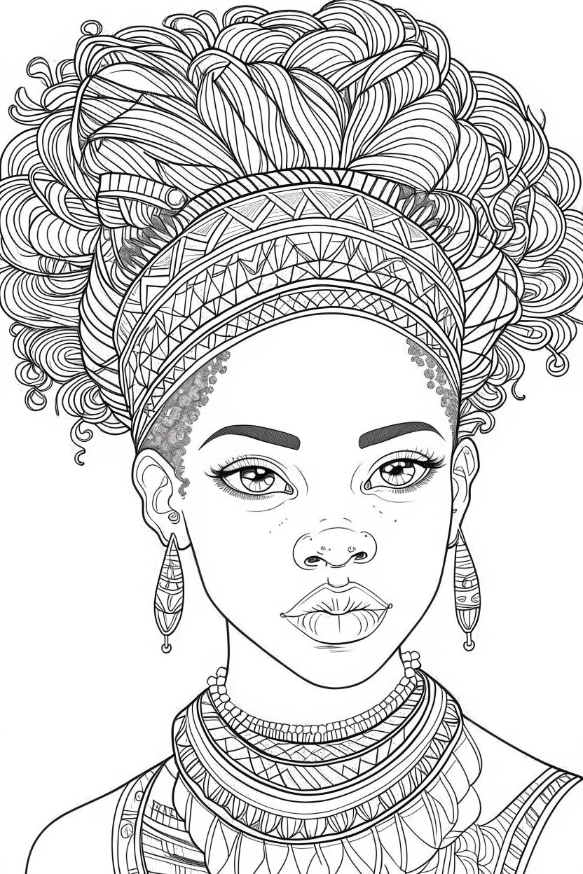 african girl face with beautiful hairstyle coloring book cover