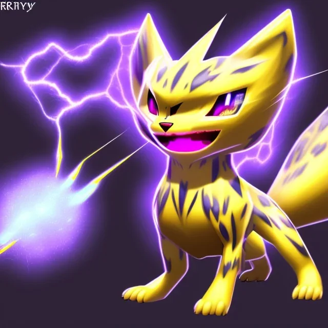 An electric type, Cheetah pokemon, with big width eyes. Lightning bolts as whiskers. Yellow and white fur coverd with blotchy black spots and white paws