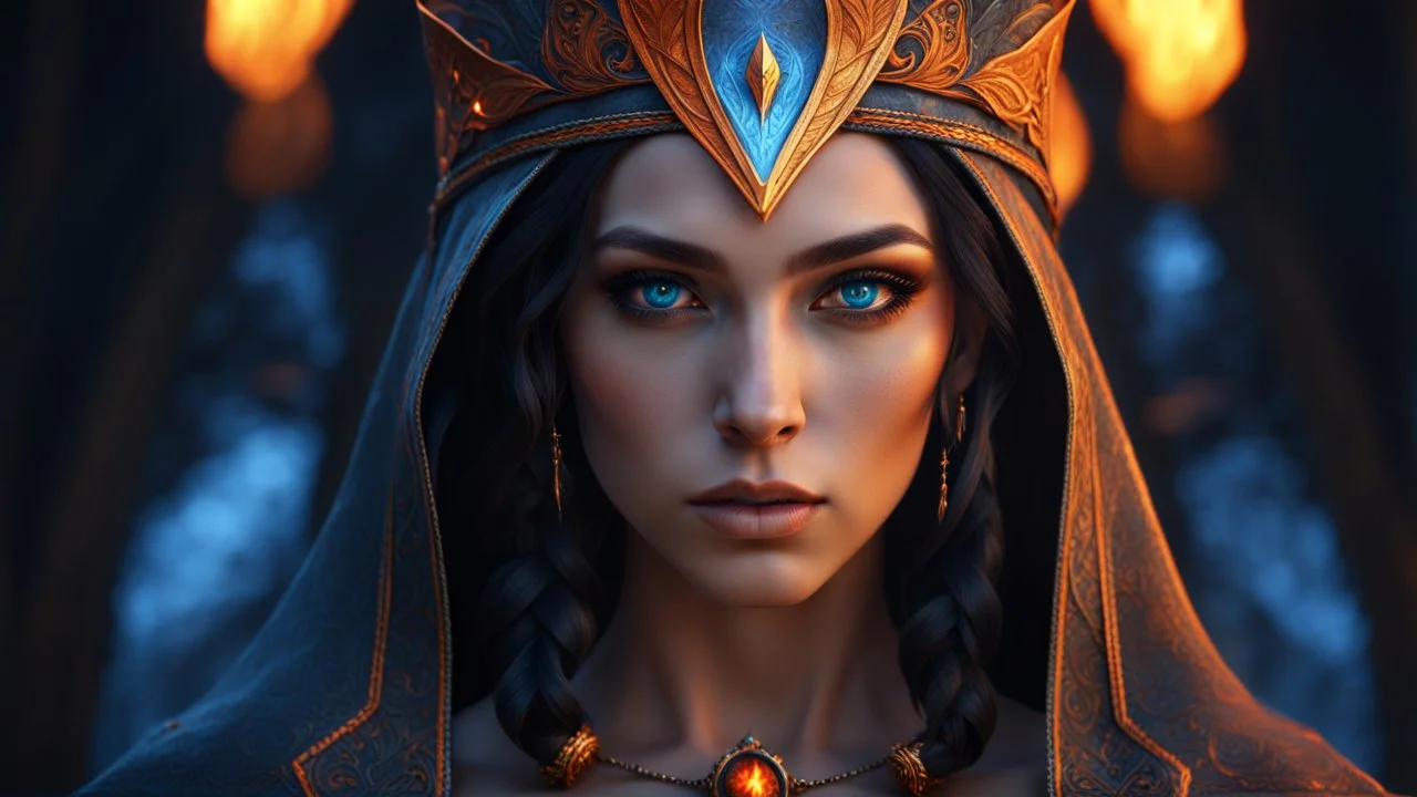 18 year old female sorcerer. beautiful eyes. black smoke. blue and orange fire. end of the world. amagedon. ragnarok. exquisite realism, a masterpiece, fantasy concept art, dynamic lighting, hyperdetailed, intricately detailed, deep color, Unreal Engine, volumetric lighting , Epic cinematic brilliant stunning intricate meticulously detailed dramatic atmospheric maximal,