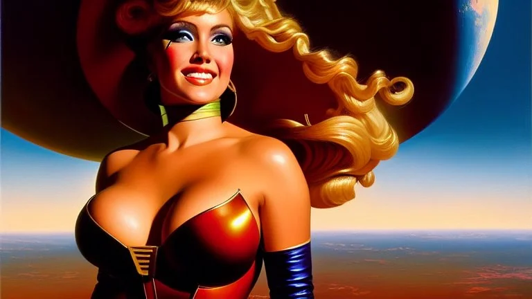 portrait of beautiful busty Barbarella painting by Brom , oil on canvas, cinematic composition, extreme detail,fit full head inside picture,8k