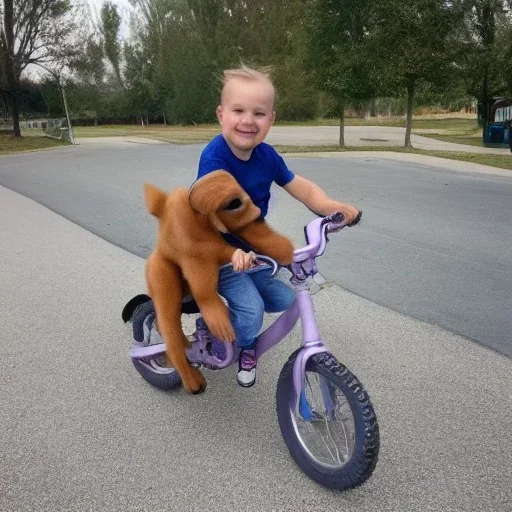 kid riding a dog