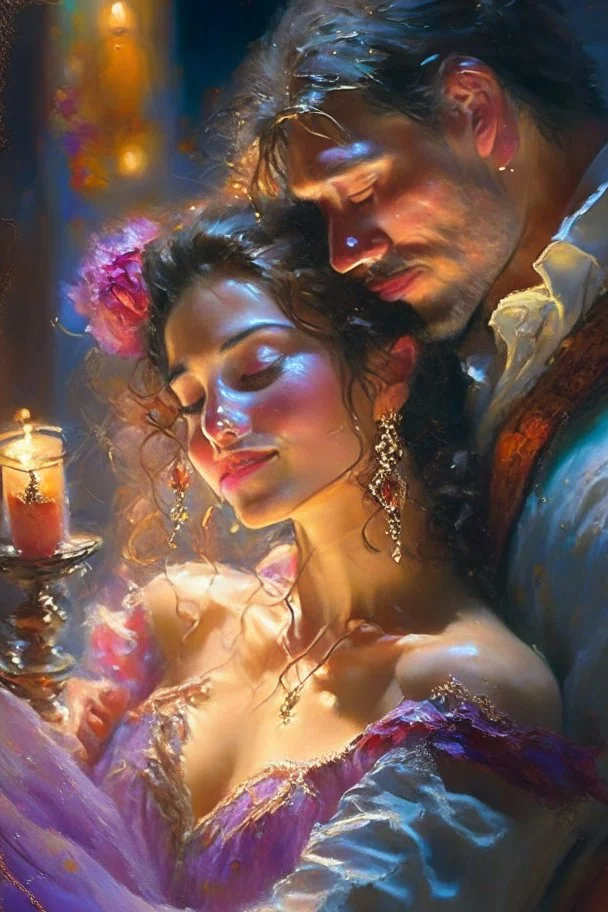 Spanish lovers enchanting love night Nikon D850 extremely detailed Award winning photography fantasy illustration studio lighting high detail fantastic view magical Pino Daeni