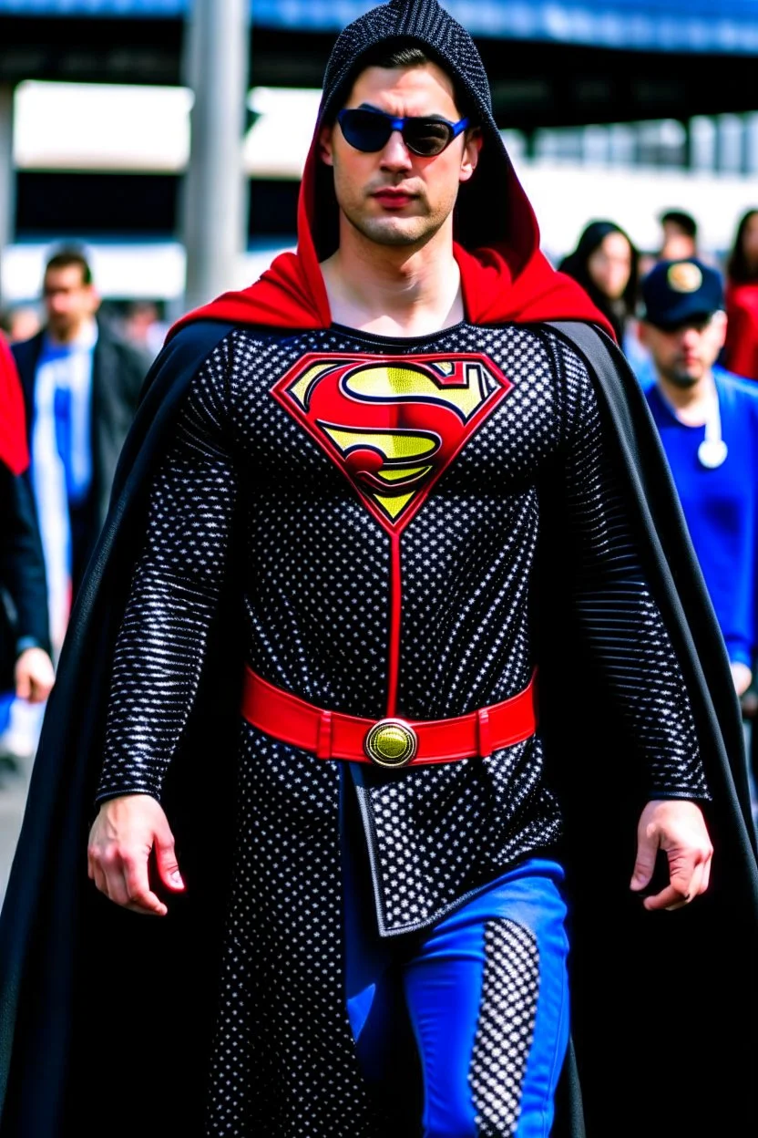 Kryptonian Superman Emblem without te S on a fashion runway cyberpunk clothes style street wear without cape