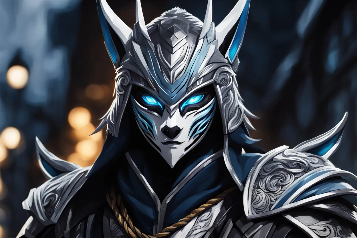 Beautiful kindred in 8k anime realistic drawing style, kindred mask, Shinobi custom, rain, apocalypse, intricate details, highly detailed, high details, detailed portrait, masterpiece,ultra detailed, ultra quality