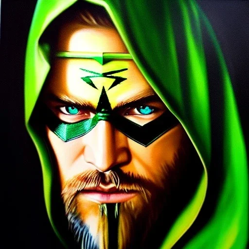 ultra detailed fullbody Portrait in oil on canvas of Green Arrow, extremely detailed digital painting,intrincate, extremely detailed face,crystal clear Big Glowing eyes, mystical colors , perfectly centered image, perfect composition, rim light, beautiful lighting, 8k, stunning scene,extremely sharp detail, finely tuned detail, ultra high definition raytracing, in the style of robert e howard and pablo oliveira and Ken Kelley and Ohrai Noriyoshi and Simon Bisley and tomzj1