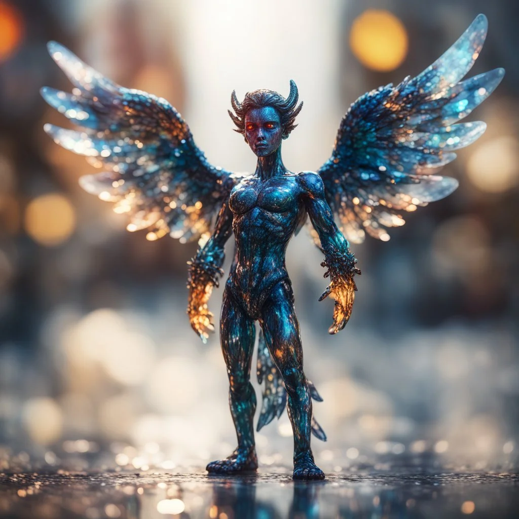 t-pose bad landlord angel nephilim made from tinted murano glass ,bokeh like f/0.8, tilt-shift lens 8k, high detail, smooth render, down-light, unreal engine,bokeh like f/0.8, tilt-shift lens 8k, high detail, smooth render, down-light, unreal engine