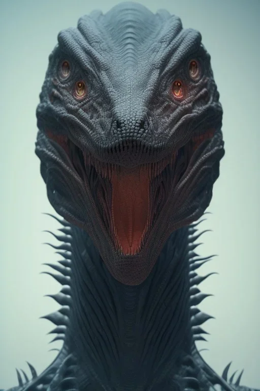 dinosaur alien, head, evil, 8k, finely detailed, photo realistic, HR Giger style