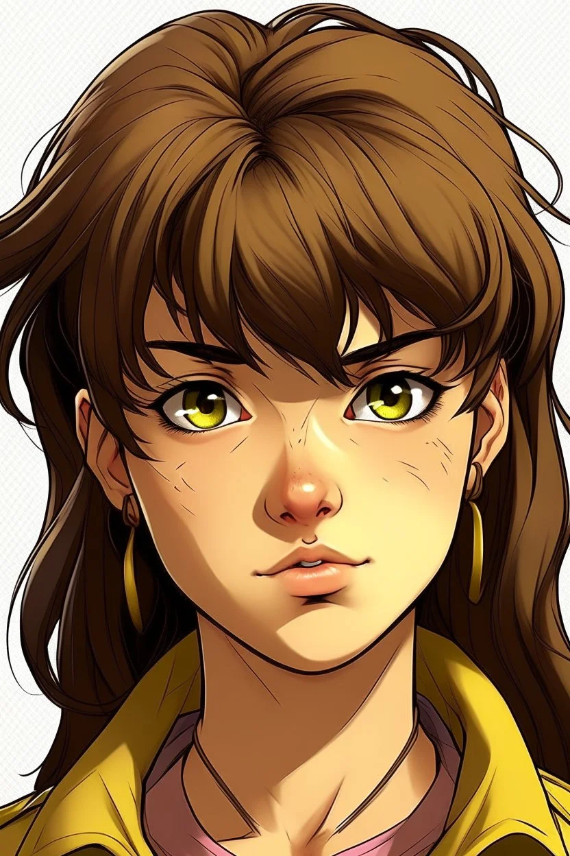 jojos style brown mullet bangs japanese girl character