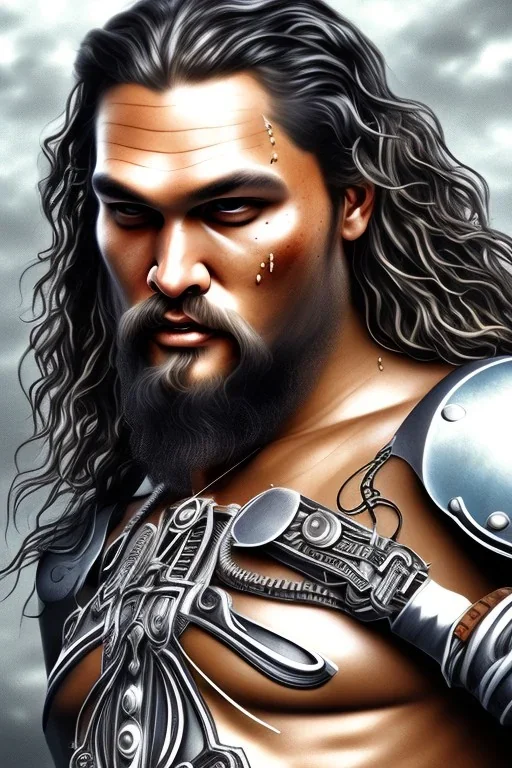 Jason Momoa like a cyborg,playing guitar