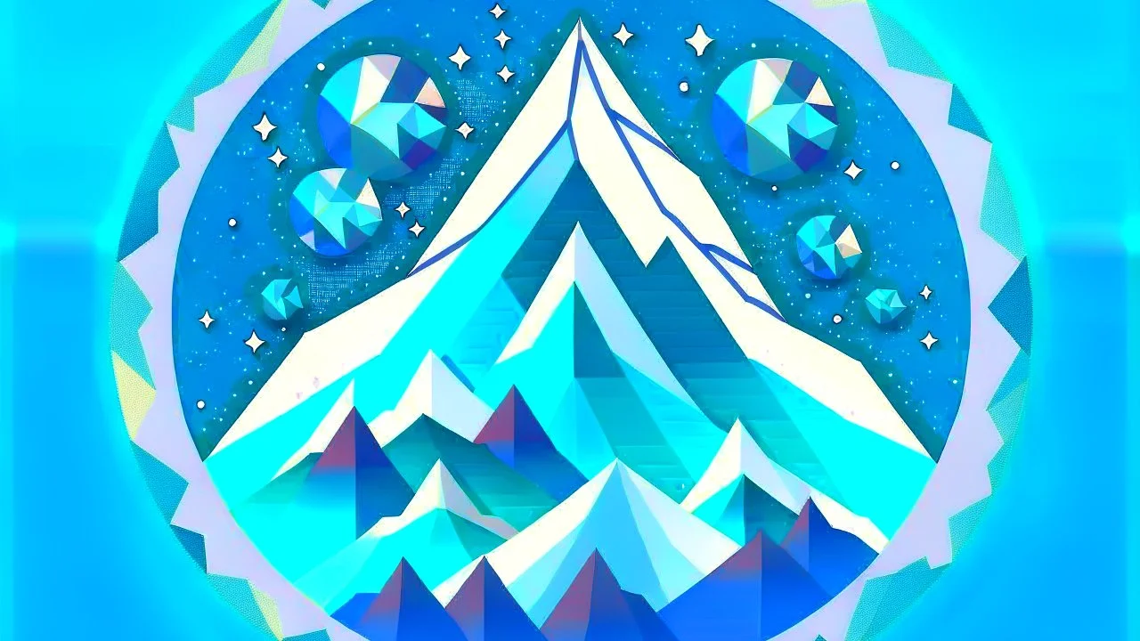 Craft a logo using dark blue, silver gray, white, and black as color palette. Incorporate a respiratory circle, a stylized mountain, and subtle abstract ice flakes. Aim for a design that is masculine, experienced, and innovative, capturing the essence of balance, serenity, and transformation.