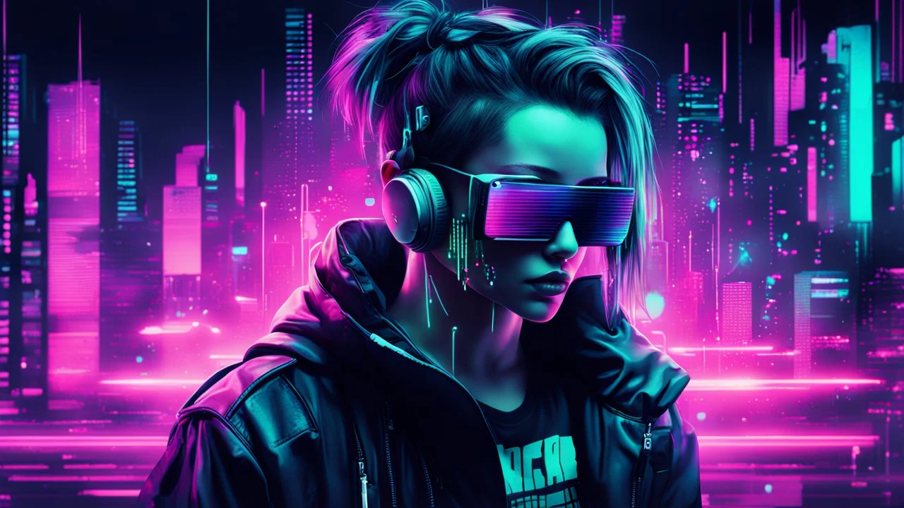 create me a hacker desktop background with the style of cyberpunk and glitchart