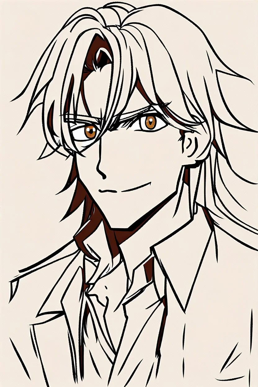 This is an illustration of a man with long hair, rendered in a cartoon style. The figure is skillfully drawn, with great attention to detail, much like a character one might find in an anime or manga. The artist used a dominant brown color palette, with a rich brown foreground and background, giving the character a warm, earthy tone. The animation style is reminiscent of a fictional character from a popular anime or manga series. The man's face and hands are slightly blurred, which adds an i