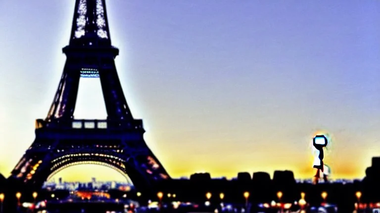 A Tesla's 'Model S Plaid' is parked, at the Eiffel Tower, in Paris. CINEMATIC. WIDE ANGLE LENS.