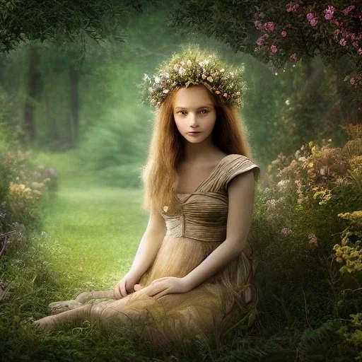 Young beautiful girl and majestic, stunning lion on nature forest path, floral crown on girl, Chronicles of Narnia, 8k resolution, high-quality, fine-detail, iridescent, intricate, digital art, detailed matte, volumetric lighting, beautiful, illustration, 3D octane render, brian froud, howard lyon, selina french, anna dittmann, annie stokes, lisa parker, greg rutowski,