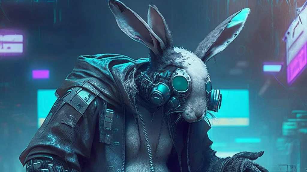 cyber punk hacker rabbit watch dogs style humanoid