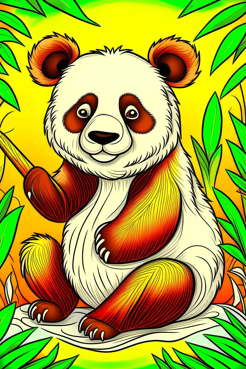 DRAW TO COLORING OF A PANDA WITH A BAMBOO BACKGROUND, CARTOON STYLE, LOW DETAILS, THICK LINES, NO SHADING