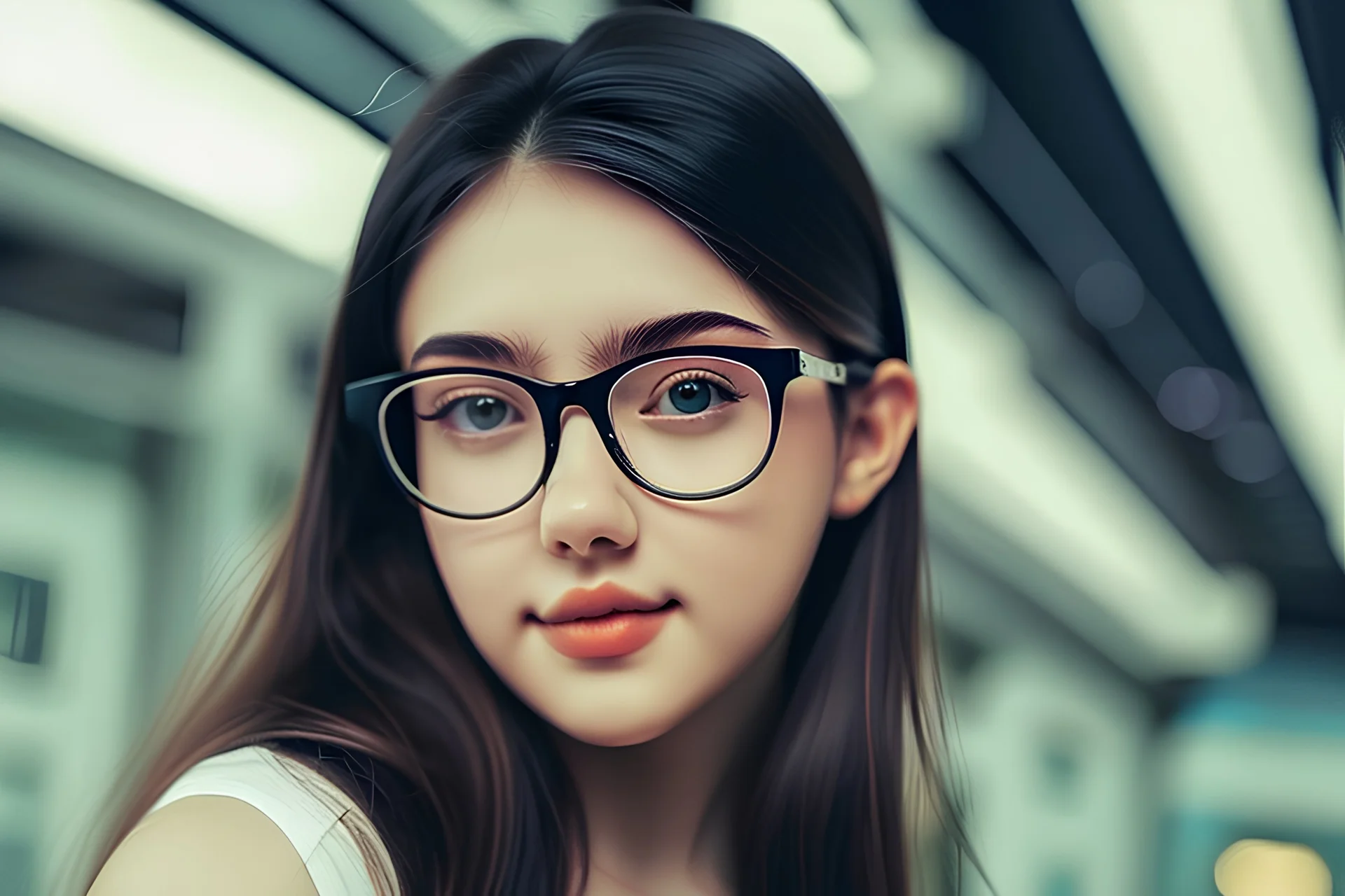 a beautiful girl wearing glasses