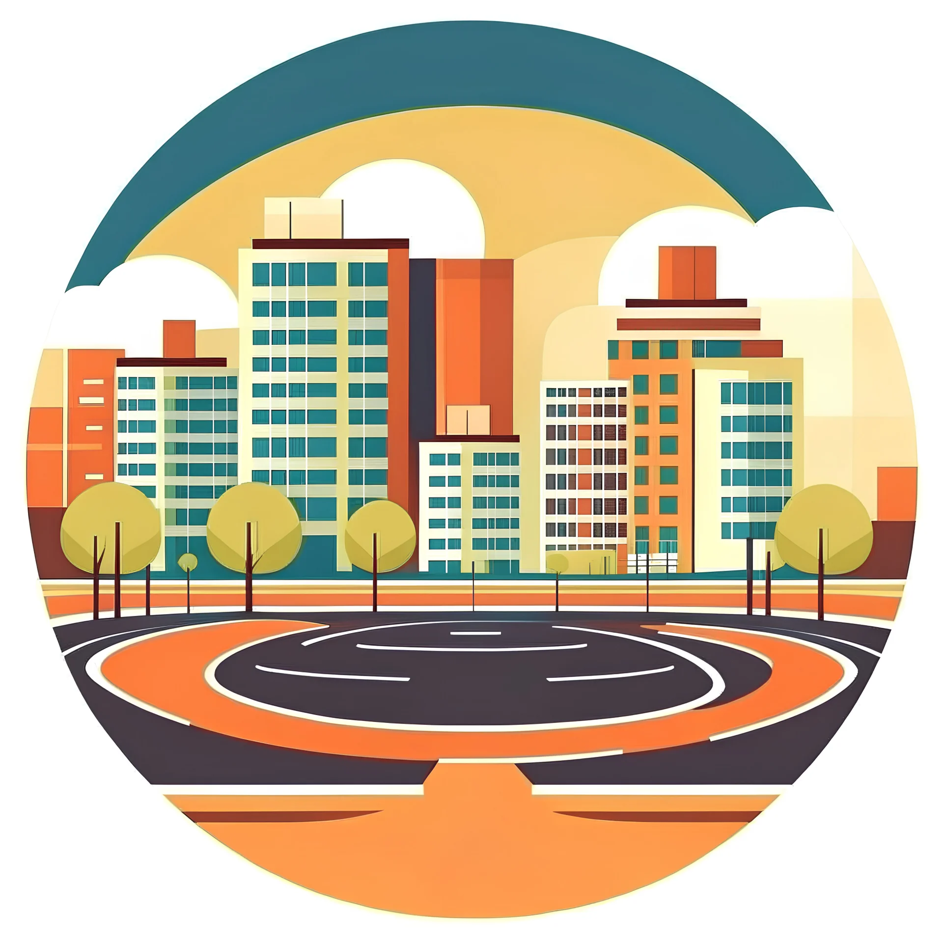 urban buildings on a circular road vector