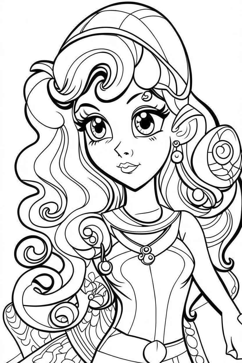 coloring page for kids, barbi, cartoon style, thick outline, low details, no shading, no color