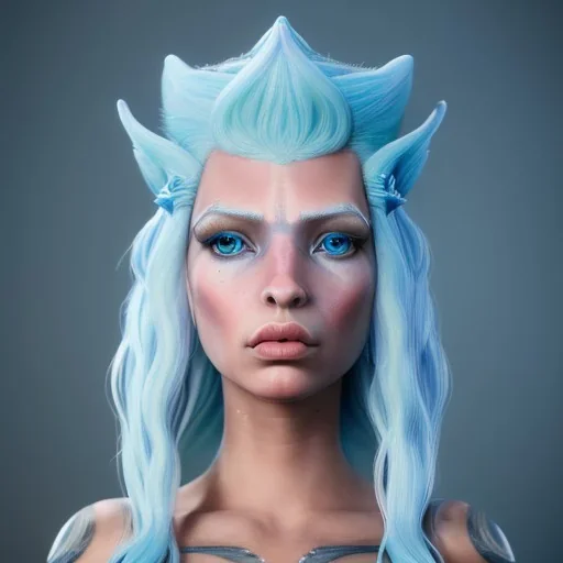 Sea Elf Maormer Queen with white hair and blue skin on a ship fantasy realism