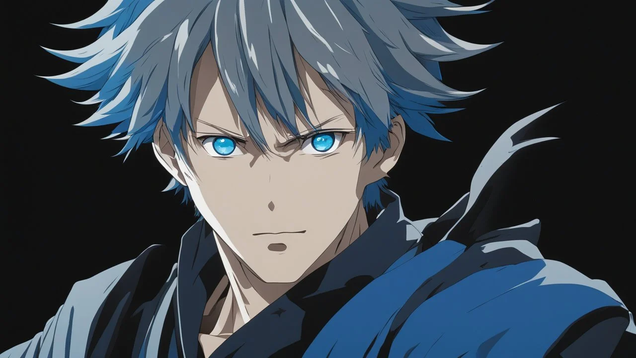 Satoru Gojo black background bright blue eyes