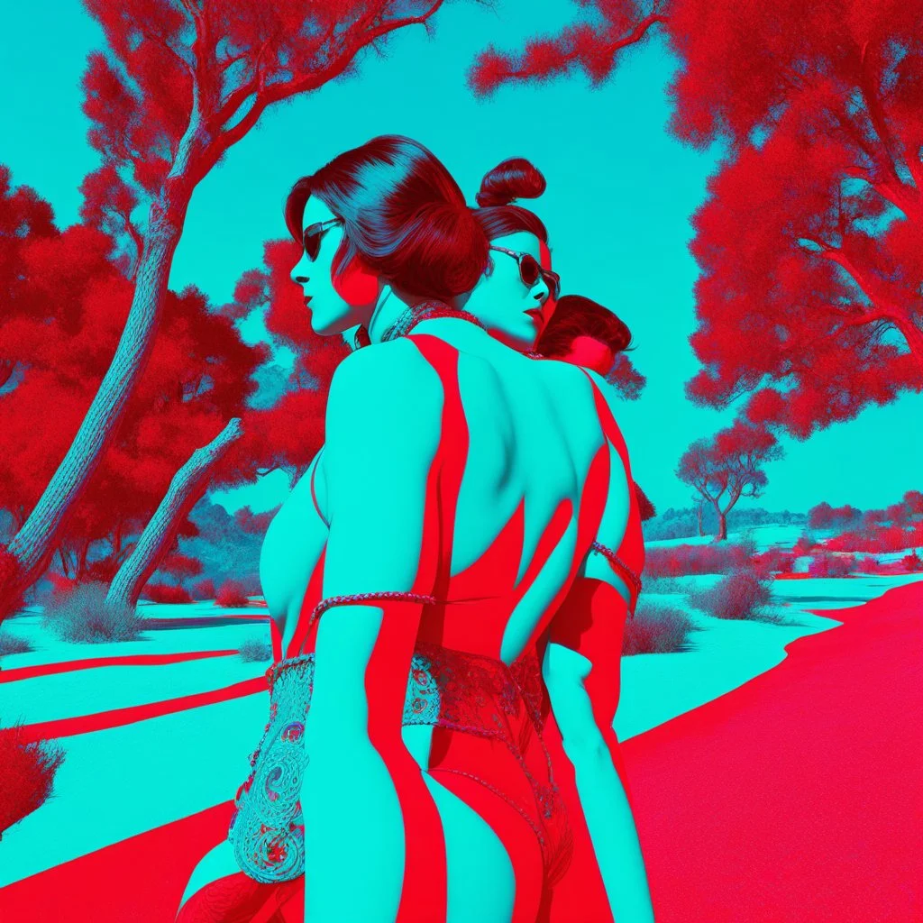 (psychedelic 3D anaglyph red-cyan glasses required) high res photo of the movie low back view by Russ Meyer
