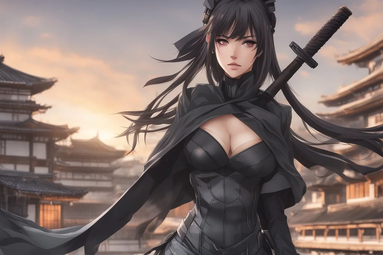 ronin Girl in 8k Afukuro anime artstyle , symbiote them, ronin costum, close picture, highly detailed, high details, detailed portrait, masterpiece,ultra detailed, ultra quality