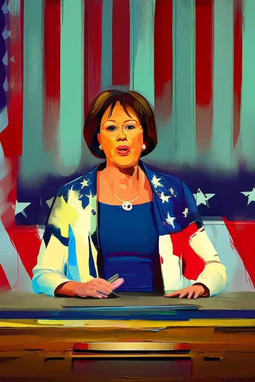 This lady having a presidential speech paiting
