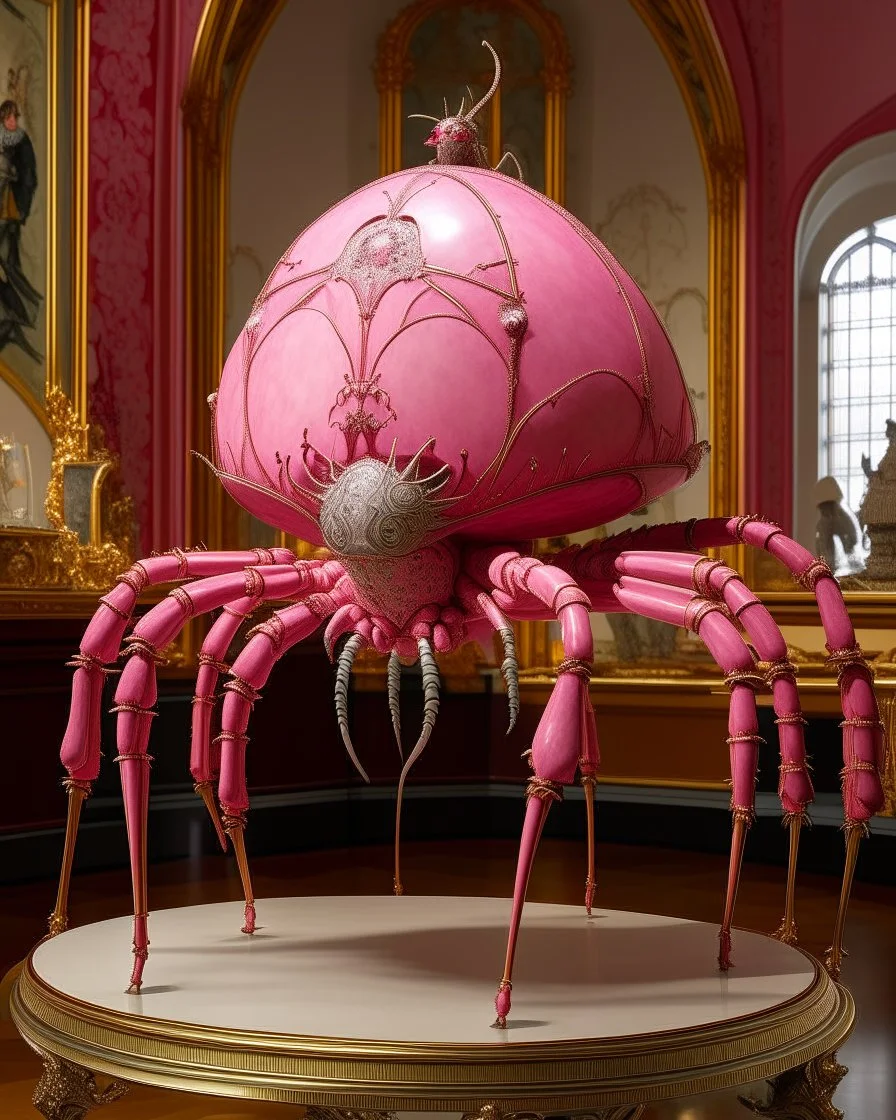 A pink spider mansion with magical gas painted by Peter Carl Faberge