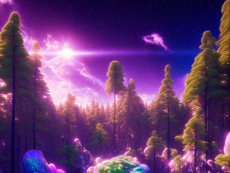 night stars galaxy crystal cosmic and galactic ambiance hill sky rocks sunny trees pools , full of details, smooth, bright sunshine，soft light atmosphere, light effect，vaporwave colorful, concept art, smooth, extremely sharp detail, finely tuned detail, ultra high definition, 8 k, unreal engine 5, ultra sharp focus