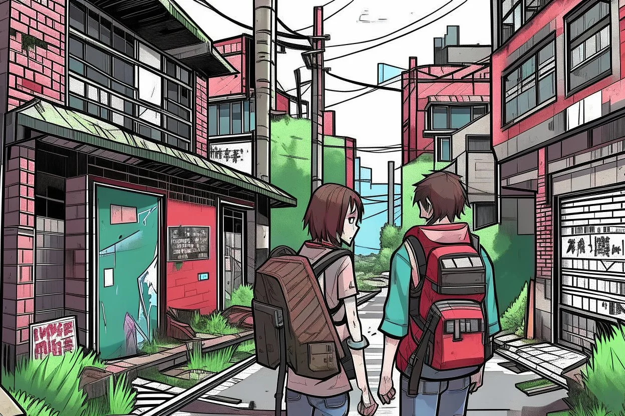 TLOU Town but as a coloured manga style