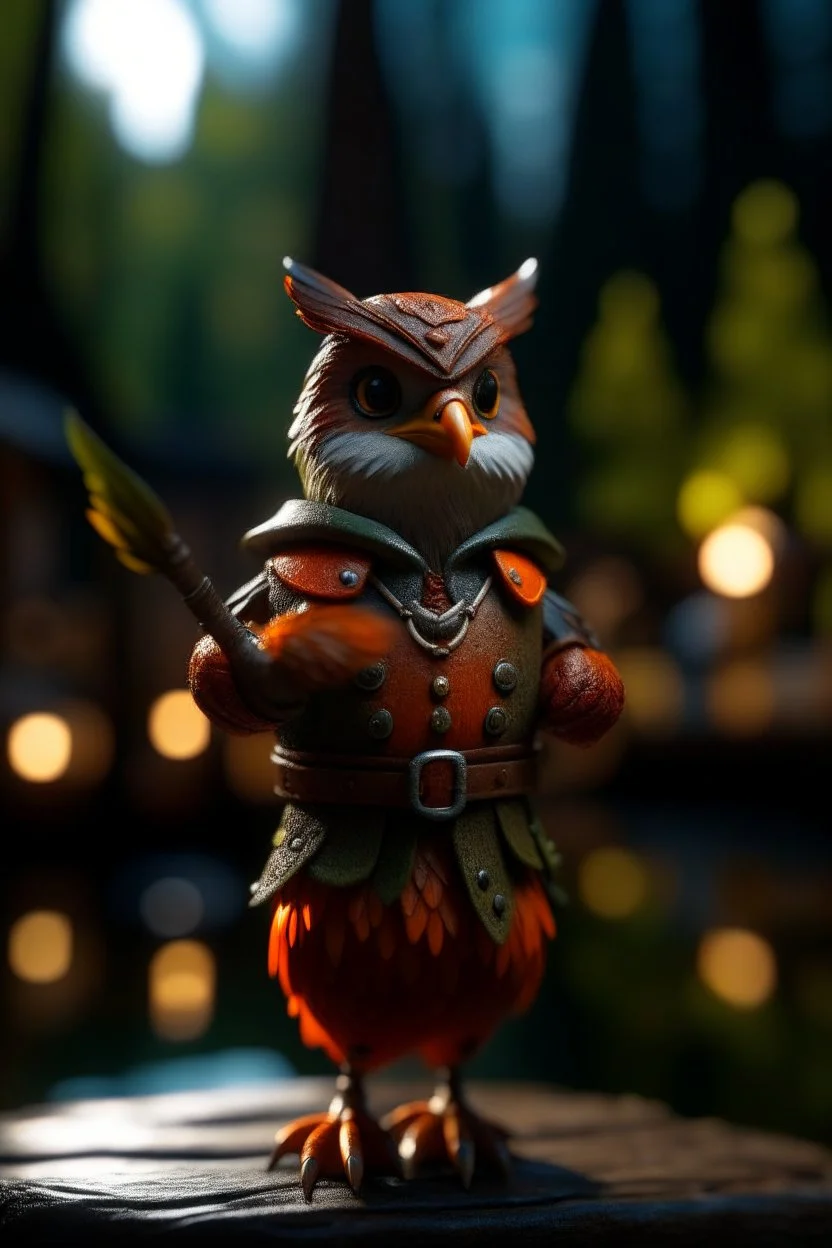 robin hoot, leader of the hooties. with bow and dagger, guarding the canal, bokeh like f/0.8, tilt-shift lens 8k, high detail, smooth render, down-light, unreal engine, prize winning