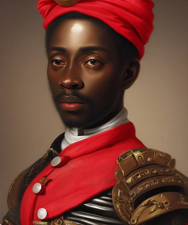 Negro Felipe, african slave, 1600's military red uniform, red headband