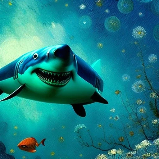 Megalodon underwater by van Gogh 8k