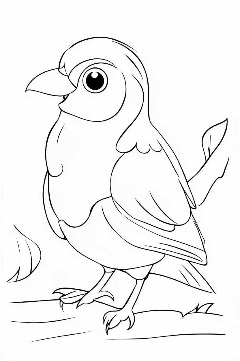 blank colouring book, white blank background, simple picture for toddlers, bird pet, disney and pixar style