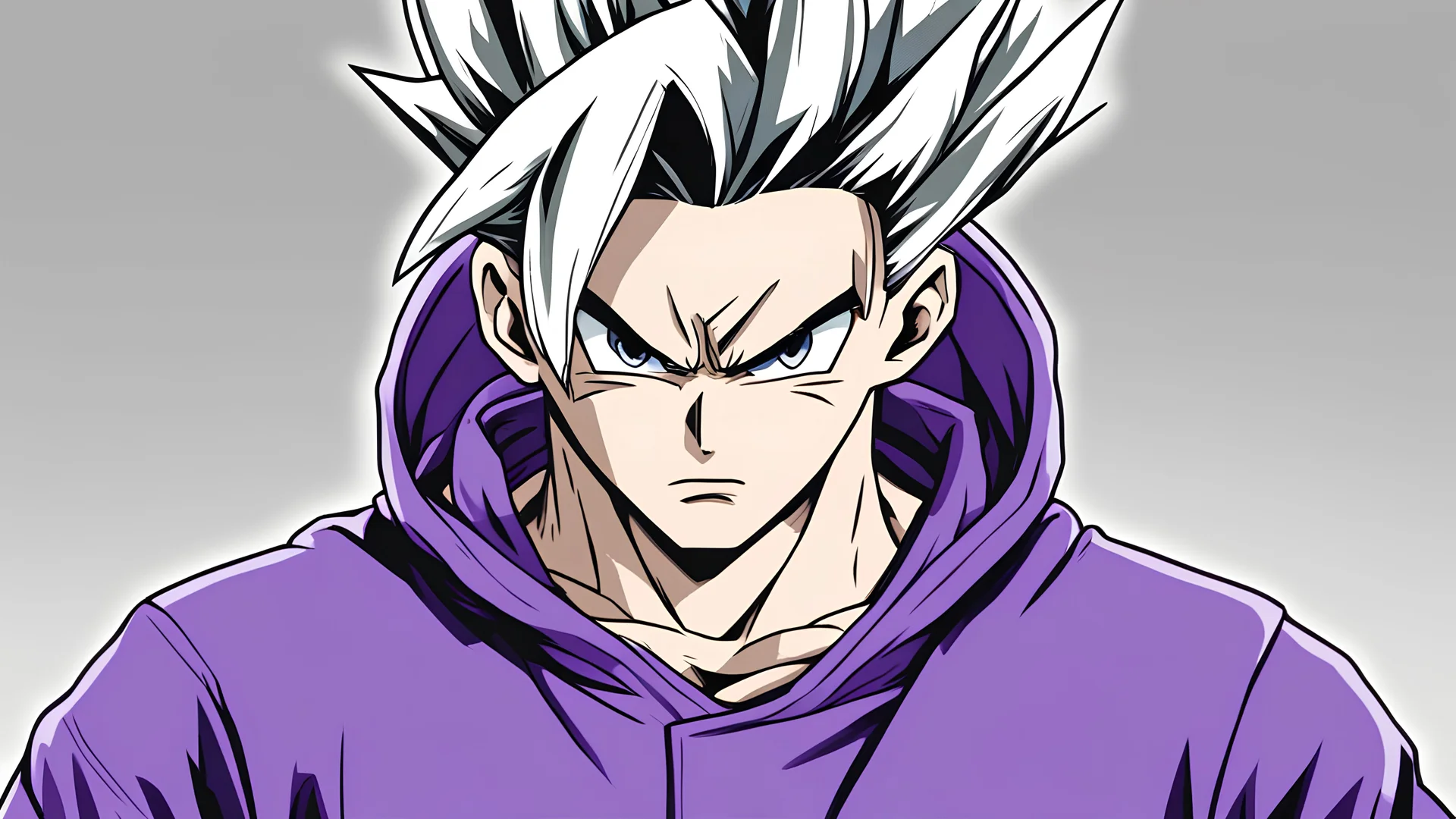 Gohan in a purple hoodie in the dragon ball super manga style