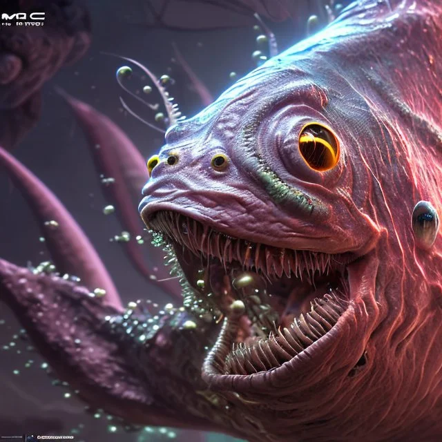 fluid ink angler fish creature, unreal engine 5, 8k resolution, photorealistic, ultra detailed