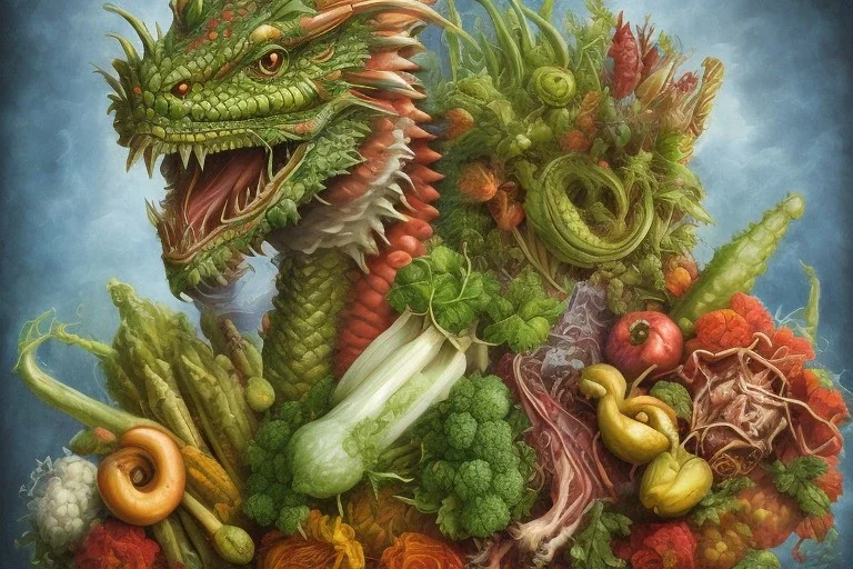 Dragonhead with vegetables like Arcimboldo