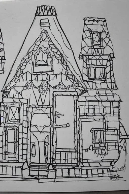 Croquis architecture, city drawing, perspective drawing, point perspective, architecture croquis drawing gingerbread house