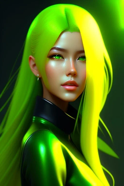 a beautiful girl with green to yellow hair, digital art, masterpiece, trending on artstation