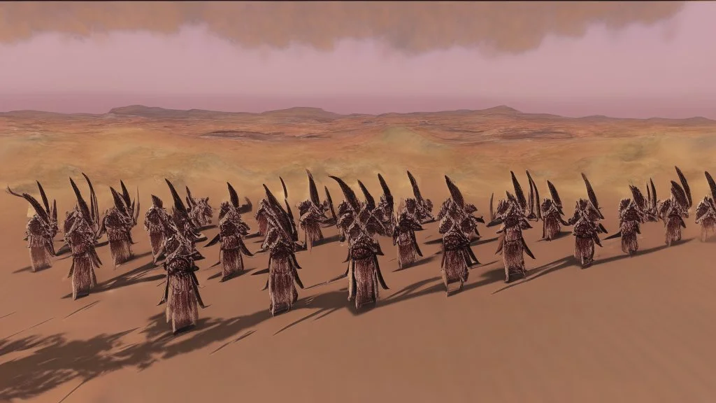 desert, comic style warriors from behind