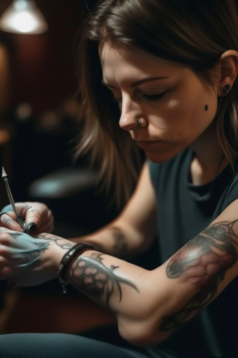 a dirty girl injecting a needle in her arm